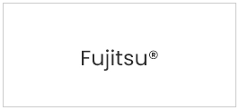 A fujitsu logo is shown on the side of a building.
