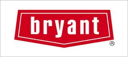A red and white logo of bryant